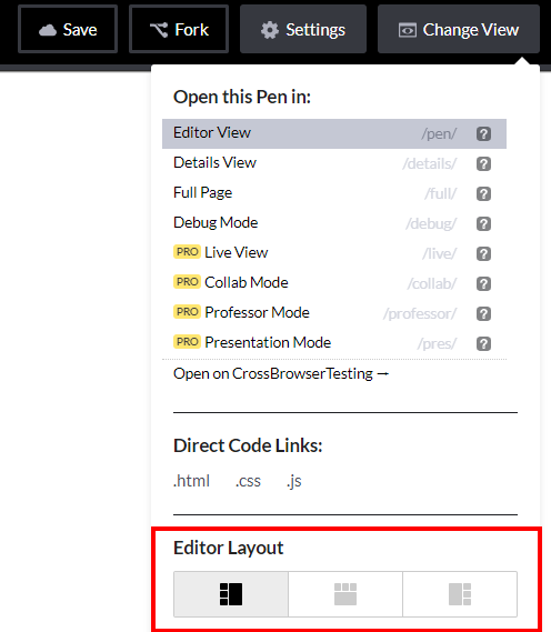 Codepen Editor Layout